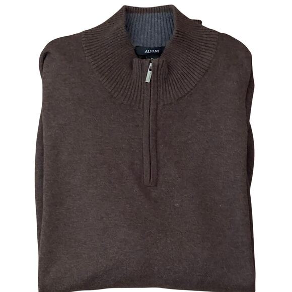 Alfani Men's Size XL 100% Cotton Brown Quarter Zip Long Sleeve Sweater - Picture 1 of 6